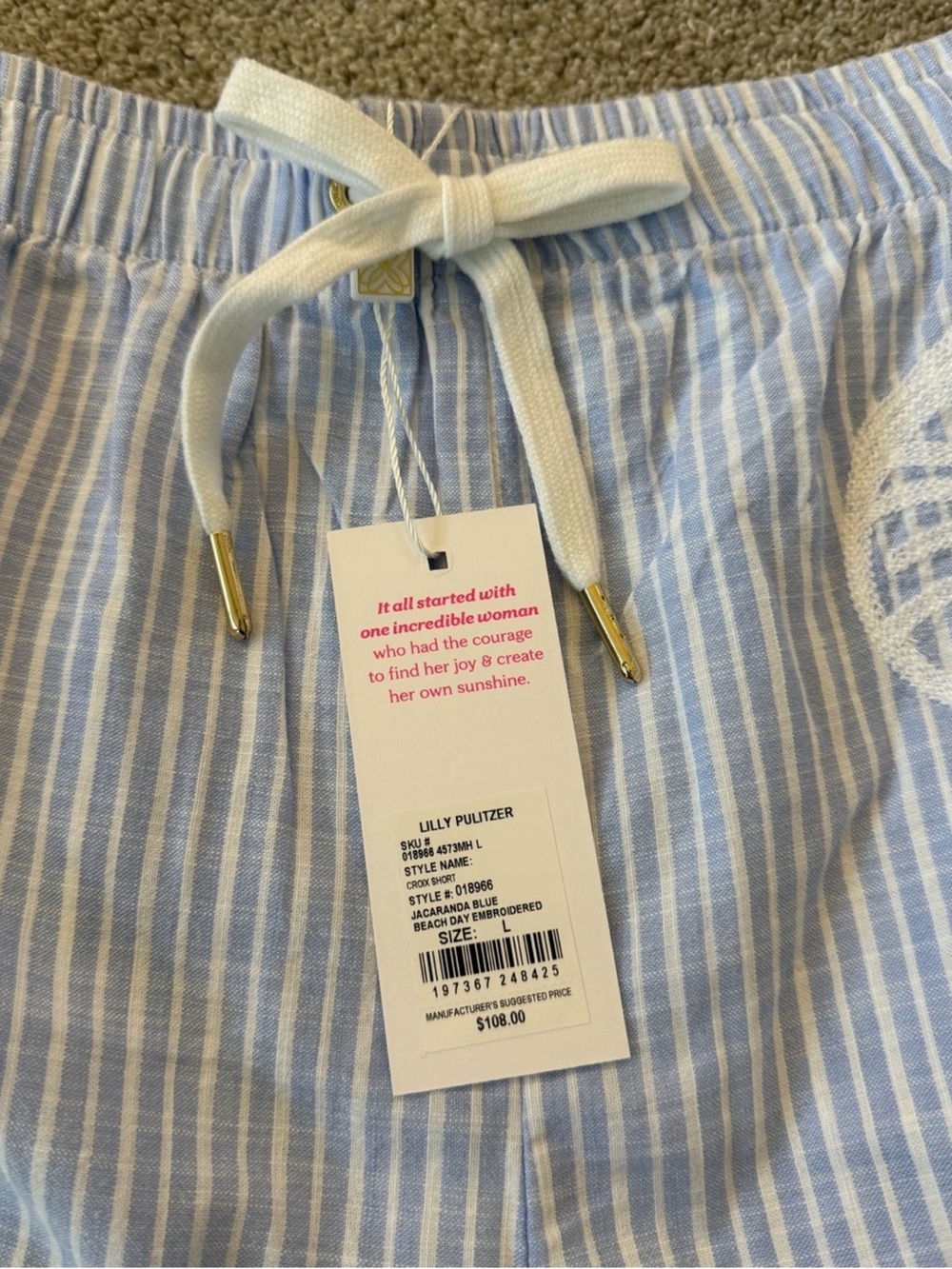 Lilly Pulitzer Light Blue & White Striped Lobster Embroidered Shorts - Picture 3 of 4